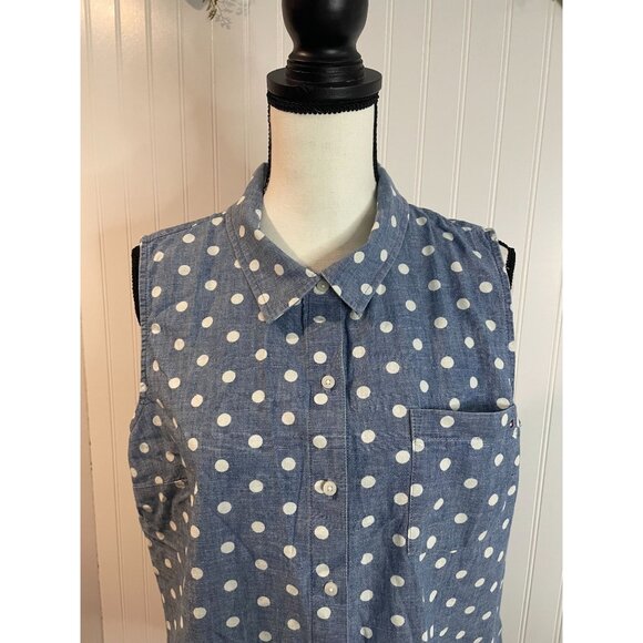 Tommy Hilfiger Womens Polka Dot Sleeveless Button-Down Shirt L/G - Picture 7 of 14